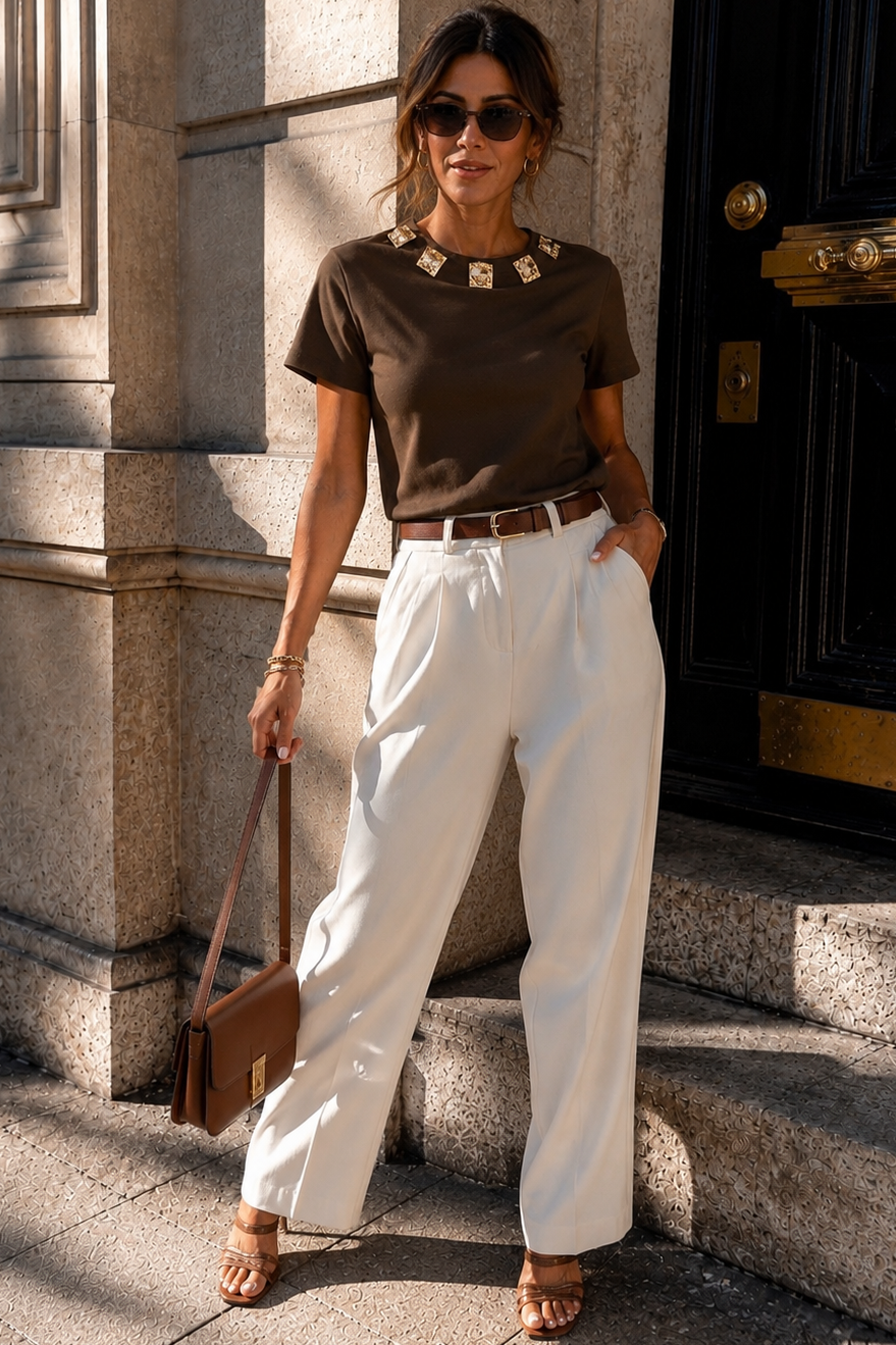 Monica Chocolate Cotton Jewel T Shirt