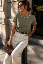Monica Khaki Cotton Jewel T Shirt