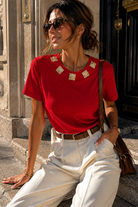 Monica Red Cotton Jewel T Shirt