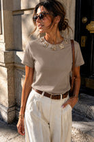 Monica Taupe Cotton Jewel T Shirt