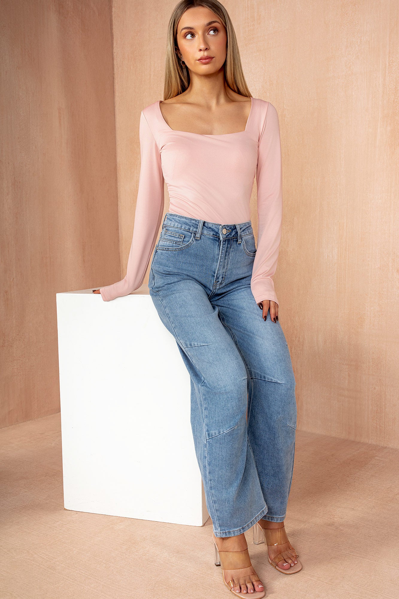 Monroe Blush Pink Slinky Square Neck Bodysuit