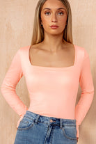 Monroe Neon Peach Slinky Square Neck Bodysuit