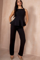 Muriel Black Tailored Peplum Flared Top