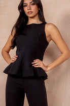 Muriel Black Tailored Peplum Flared Top