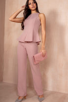 Muriel Dusty Pink Tailored Peplum Flared Top