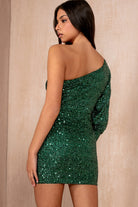 Muriel Green Sequin One Shoulder Dress