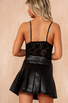 Nadia Black Leather Look Pleated Mini Skirt