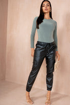 Nailah Black Faux Leather Cargo Trousers