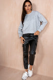 Nailah Black Faux Leather Cargo Trousers