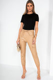 Nailah Camel Faux Leather Cargo Trousers