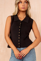 Nancy Black Knit Sleeveless Fitted Top