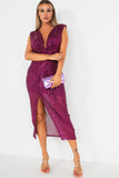 Naoise Purple Sequin Knot Front Dress