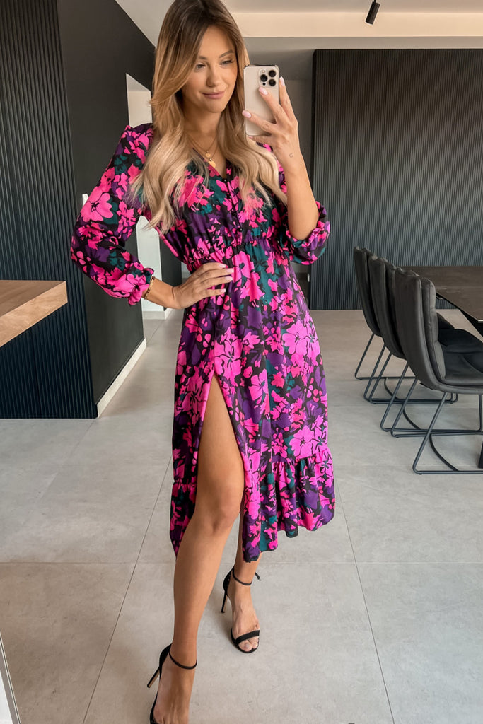 Naomi Pink Floral Midi Dress