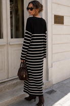 Nara Black Knit Striped Midi Dress
