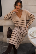 Nara Stone Knit Striped Midi Dress
