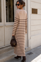 Nara Stone Knit Striped Midi Dress
