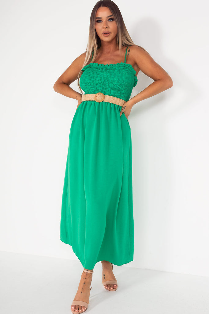 Nariyah Green Blue Belted Dress