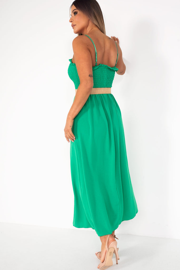 Nariyah Green Blue Belted Dress