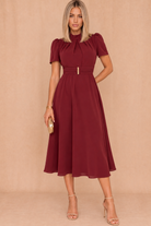 Narla Wine Gold Buckle Midi Dress