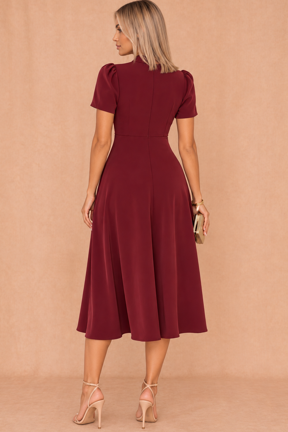 Narla Wine Gold Buckle Midi Dress