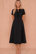 Natalia Black Beaded Midi Dress