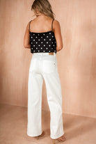 Natasha Black Satin Polka Dot Top