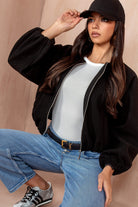 Natasha Black Wool Bomber Jacket
