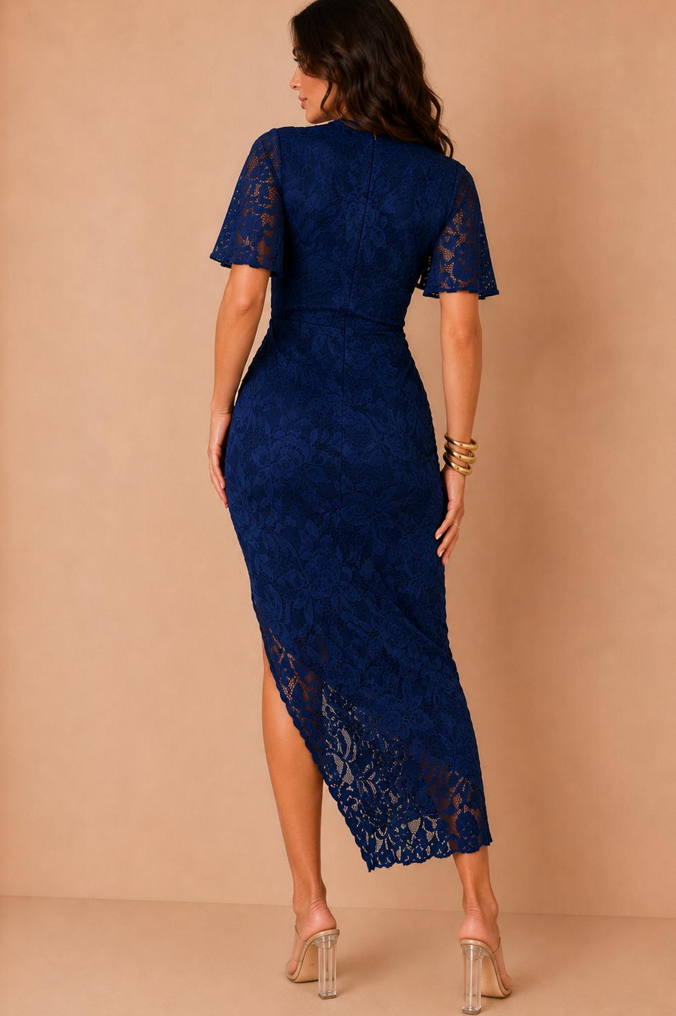 Natasha Navy Lace Wrap Midi Dress