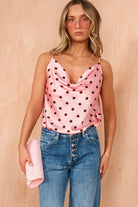 Natasha Pink Satin Polka Dot Top