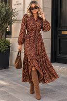 Naveen Chocolate Print Tiered Maxi Dress