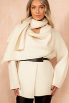 Nayeli Cream Heavy Knit Belted Scarf Cardigan