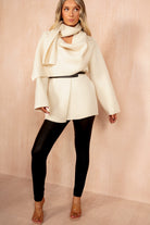 Nayeli Cream Heavy Knit Belted Scarf Cardigan