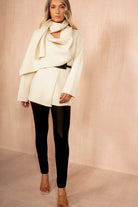 Nayeli Cream Heavy Knit Belted Scarf Cardigan