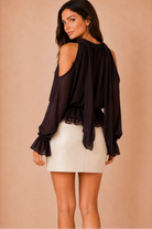 Neela Chocolate Chiffon Cold Shoulder Top