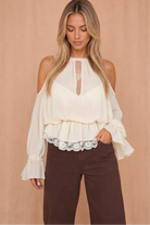 Neela Cream Chiffon Cold Shoulder Top