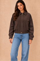 Nell Chocolate Suedette Bomber Jacket