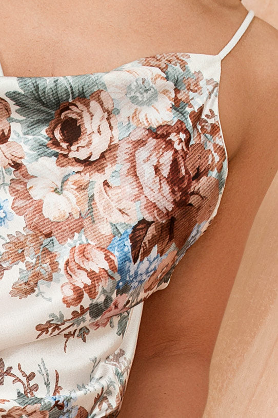 Nellie Cream and Brown Satin Floral Top