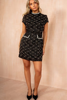 Nelly Black Tweed High Neck Beaded Dress