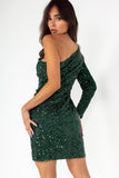 Neriah Green Sequin One Shoulder Dress
