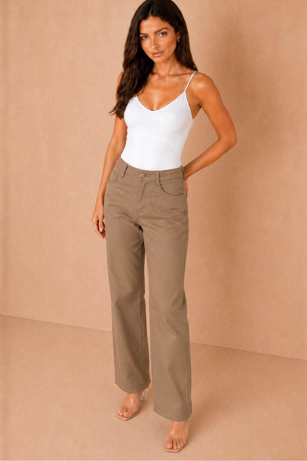 Nerina Camel Wax Wide Leg Trousers