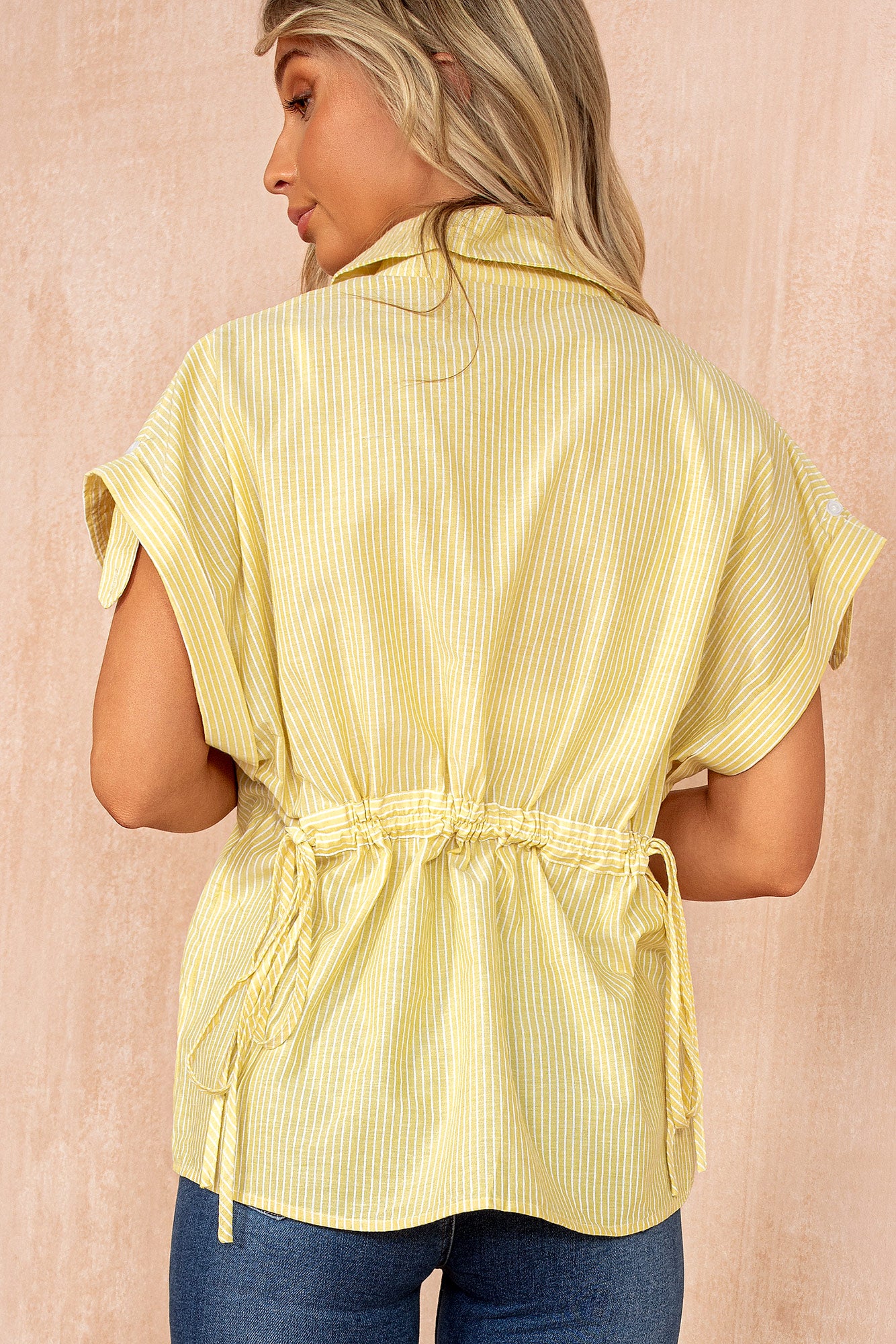 Nevaeh Yellow Cotton Pinstripe Shirt