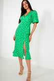 Nevan Green Spotted Midi Dress