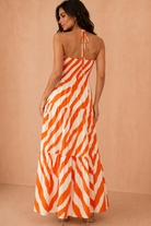 Neve Orange Printed Halterneck Tiered Maxi Dress