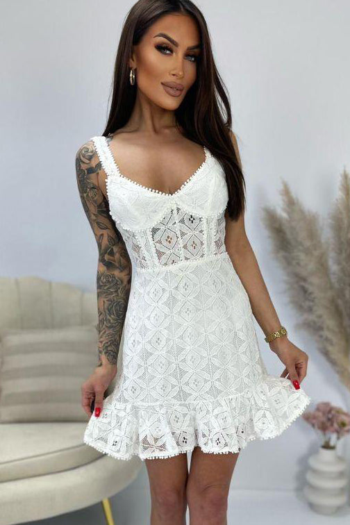 Neveah White Crochet Dress