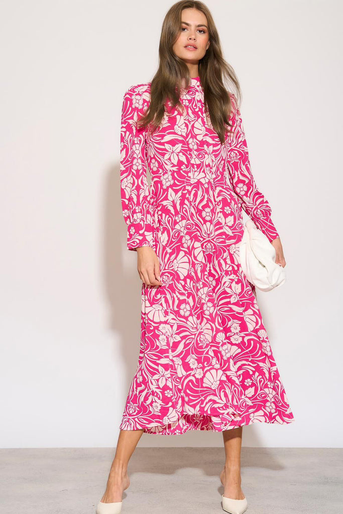 Nichola Pink Floral Midi Dress