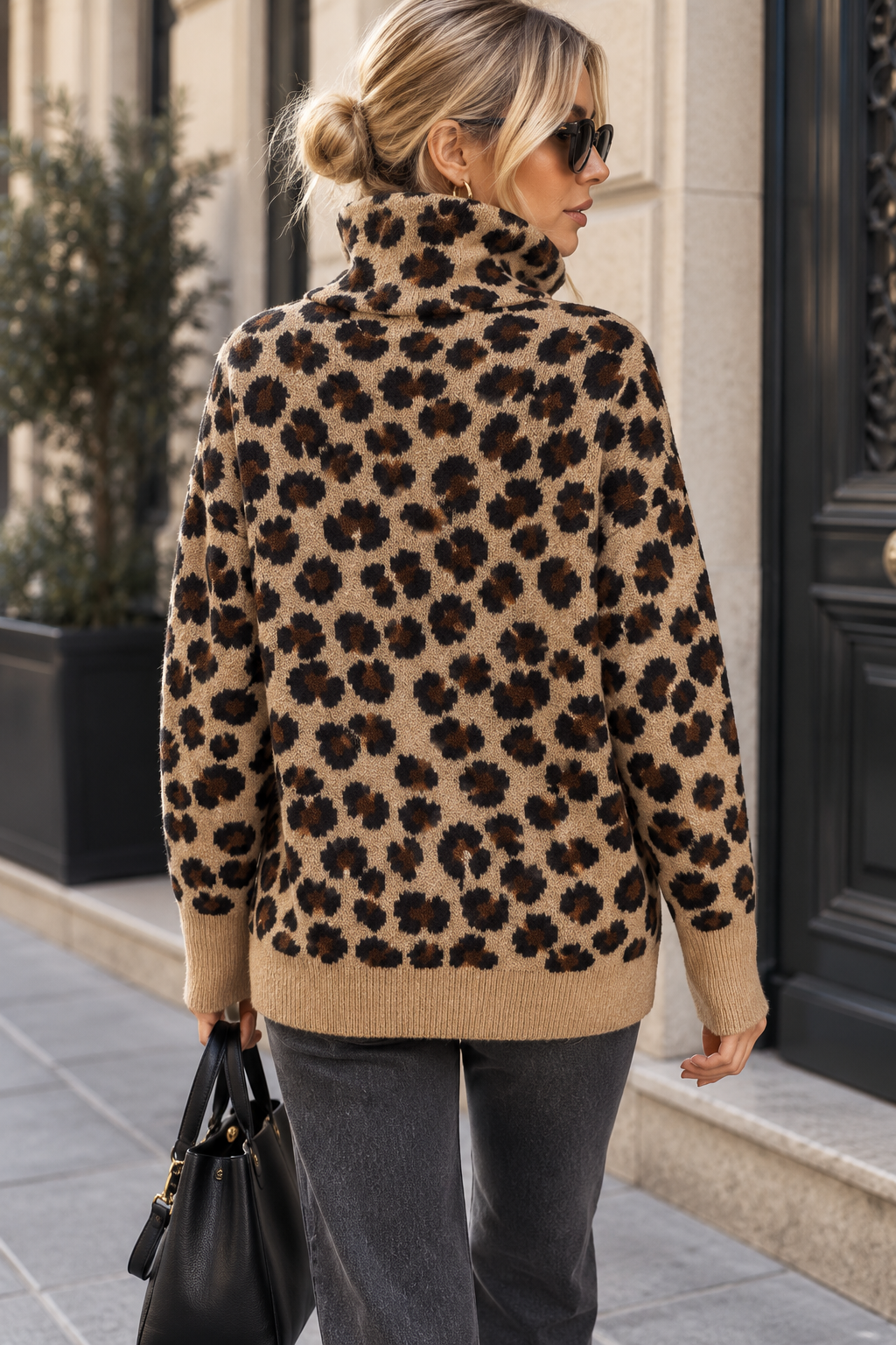 Nickie Leopard Print Knit Zip Up Cardigan