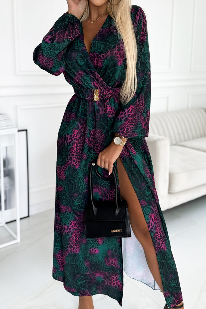 Nicola Pink and Green Animal Print Belted Dress