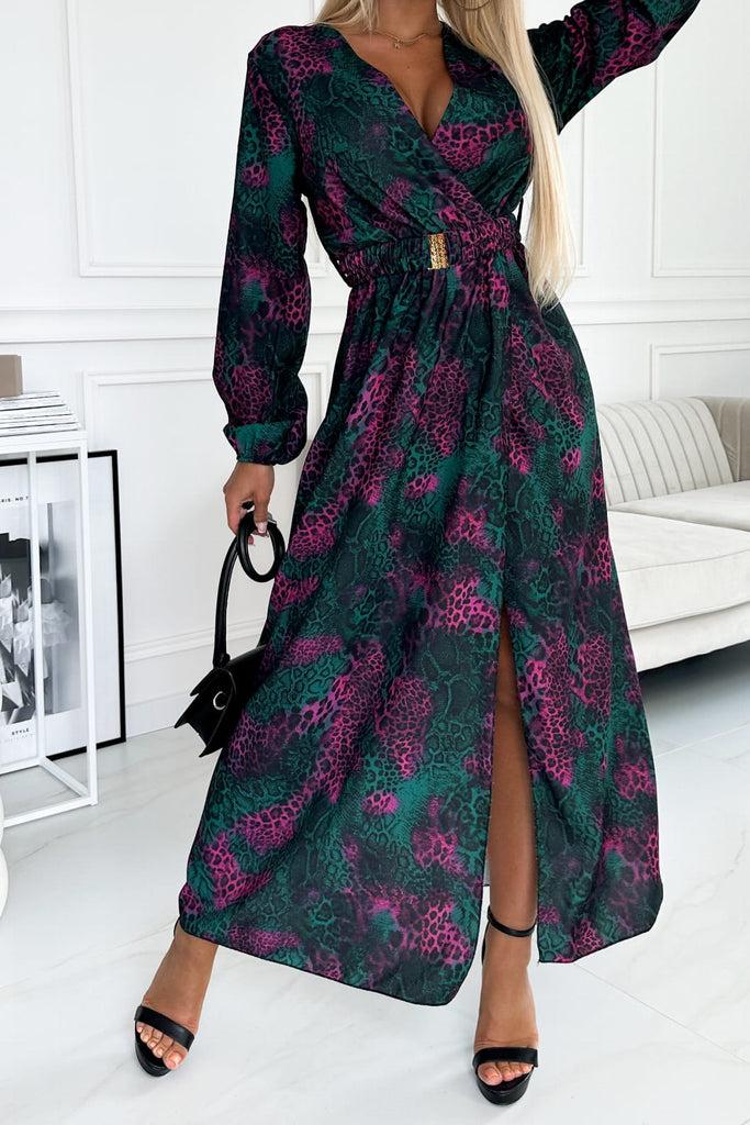 Nicola Pink and Green Animal Print Belted Dress
