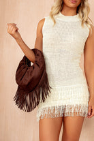 Nicole Cream Knit Sleeveless Tassel Dress