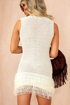 Nicole Cream Knit Sleeveless Tassel Dress